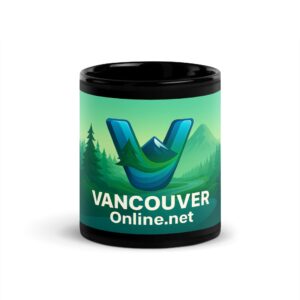 VancouverOnline.net Logo Mug – Sleek Glossy Ceramic Design