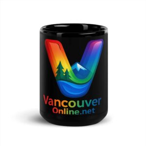 Vancouver Pride Glossy Black Mug – Rainbow "V" Edition